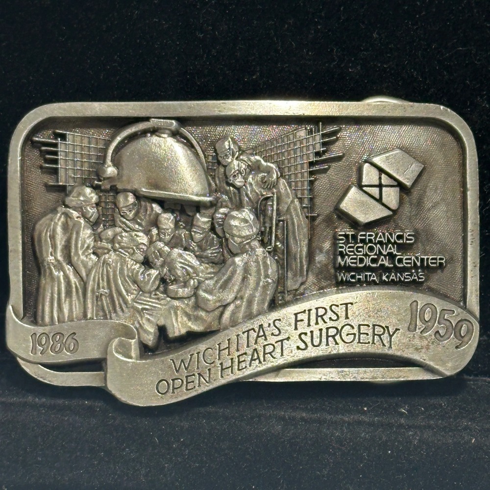 Vintage 1986 St Francis Wichita First Open Heart Surgery 1959 Medical Buckle 268
